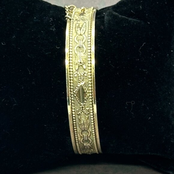 VTG Whiting & Davis 1950s Gold-Tone Hinged Cuff Bracelet - Picture 5 of 15